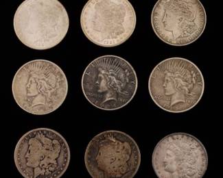 Nine US Silver Dollars