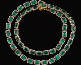 18K Gold Emerald and Diamond Necklace