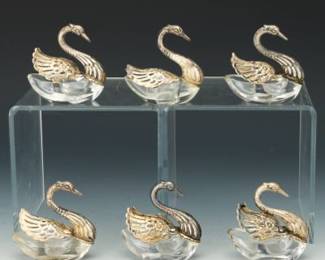 Six Silver Swan Salt Cellars