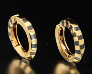Tiffany Co. Vintage Angel Cummings Pair of 18K Gold and Black Jade Hoops