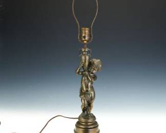 NeoClassical Mix Metals Putto with Amphora Table Lamp
