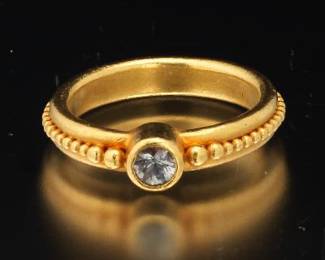 Ladies Etruscan Revival High Carat Gold and Green Gem Stone Ring