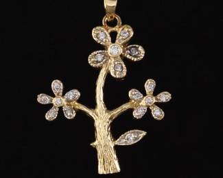 14K Gold Flowering Bush Pendant