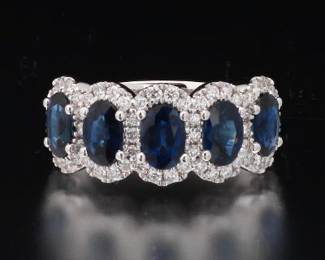 Ladies Gold, Blue Sapphire and Diamond Ring