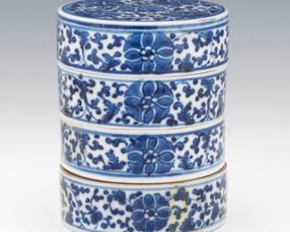 Kangxi Blue and White Porcelain Stacked Round Treasure Boxes
