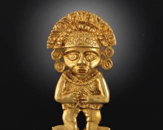 Inca Style 18K Gold Deity Clip Brooch, after Tumi of Sican Culture