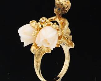 14K Cupid and Angel Skin Coral Ring