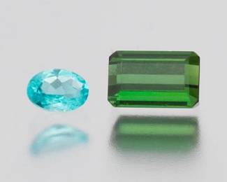 Unmounted Two 2.62 Ct Total Weight Green and Blue Tourmaline Gems