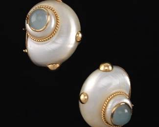 MAZ Pair of Gold, MotherofPearl Shell and Moonstone Earrings