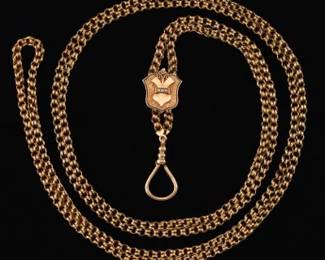 Art Nouveau Gold Extra Long Fancy Link Chain with Slider and Carabiner Clasp