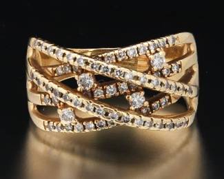 Ladies Gold and Diamond CrissCross Ring