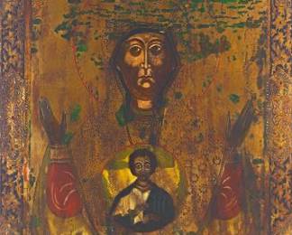 Russian Orthodox Icon of the Virgin Orans with Christ Emmanuel, 19th Century