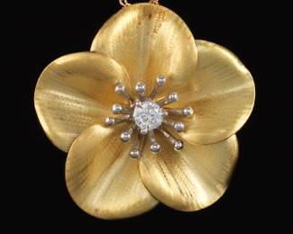 Roberto Coin Italian Gold, CENTO Diamond and Ruby Floral Pendant on Chain