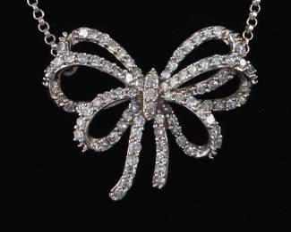Ladies Edwardian Style Gold and Diamond Bow Necklace