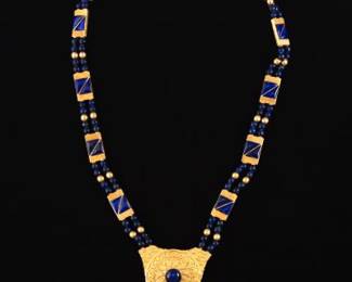 14K MiddleEastern Yellow Gold and Lapis Necklace