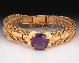 Ladies Retro Gold and Lab Grown Purple Sapphire