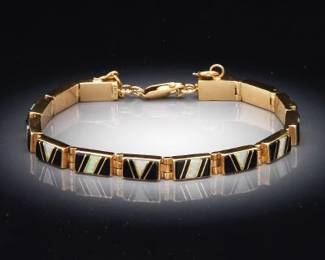 Ladies Gold, Opal and Black Onyx Mosaic Bracelet