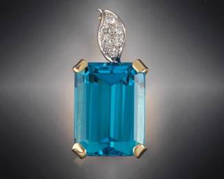 Ladies Gold, London Blue Topaz and Diamond Pendant