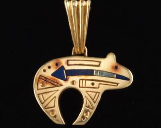 Navajo Ray Tracey Gold, Lapis Lazuli and Turquoise Totem Bear Pendant