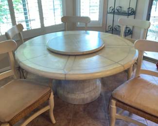 Large Dining Table With BuiltIn Lazy Susan And Five Chairs