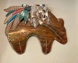 Signed And Numbered Metal Wall Hanging Of Native American Bear