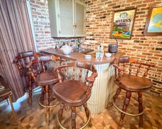 Bar stools and lots of barware