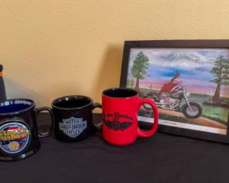 Mugs and motorcycle art