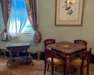 Beautiful game table and coordinating tea cart.