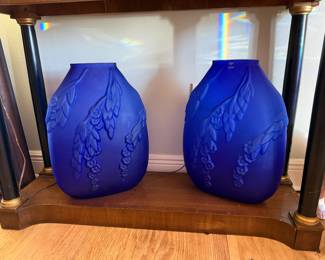 Gorgeous pair of blue glass vases.
