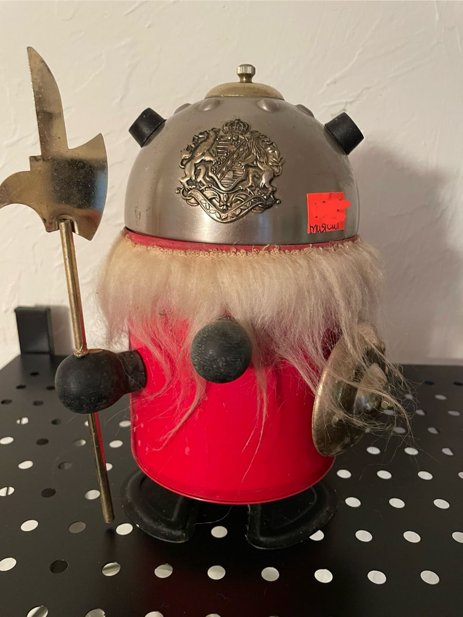 Vintage Viking music box with hidden inside compartment.