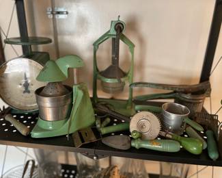 Antique kitchen tools, including juicers, a scale and more!
