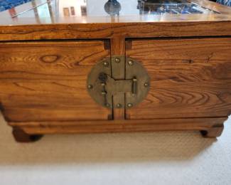 Oriental coffee table, each door opens and is held closed with a decorative key! 