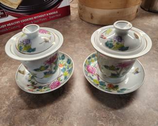 Oriental Tea cups with strainer 
