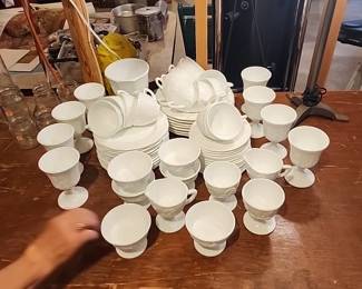 Milk glass dinnerware set