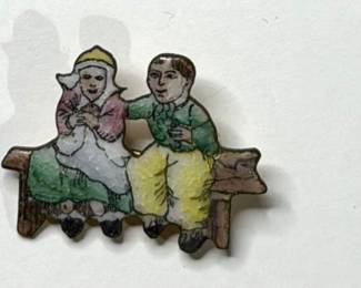 Vintage Enameled Dutch Couple Brooch
