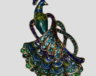 LAUREN CONRAD Vintage PEACOCK Aquamarine
Sapphire Rhinestone Cloisonne Brooch