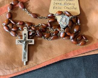 Antique Brown bean seed rosary relic crucifix 