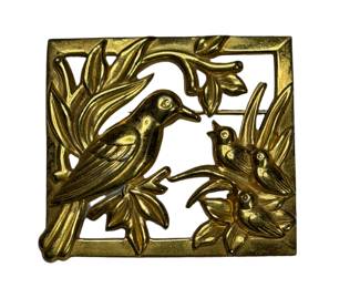 vintage Coro "Sterling Craft" mother bird with chicks brooch