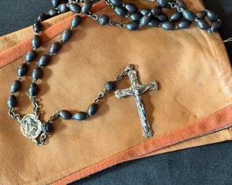 Vintage black bead rosary 