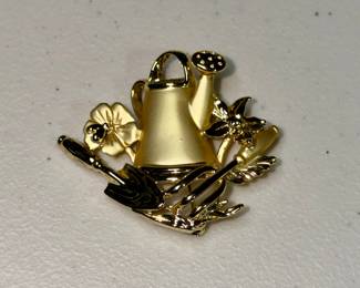 Vintage AJC Gardening Flowers Watercan brooch