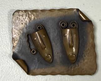 Vintage Francisco Rebajes Copper Mask (1950) Brooch