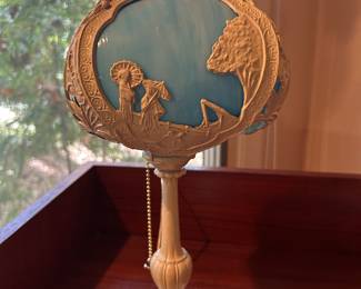 Vintage Art Deco Slag Glass Boudoir Lamp