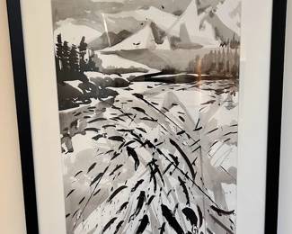 Monochrome watercolor print