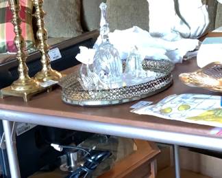 Vintage Decorative Metal and Glass Tray