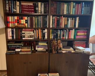 Books, walnut MCM bookcases