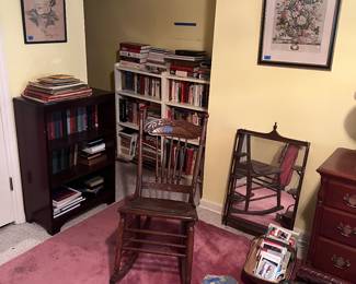 Books, bookcases, small rocker, misc
