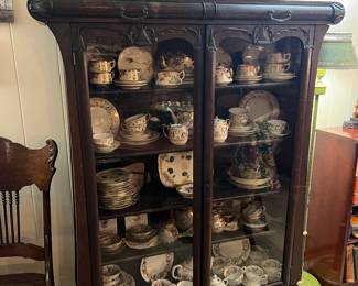 Empire breakfront, assorted vintage china