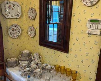 Wedgwood “Devon Rose,”  antique glass, Ogee mirror