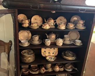 Empire breakfront, assorted vintage china