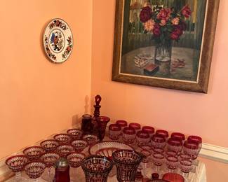 Antique red glassware, artwork